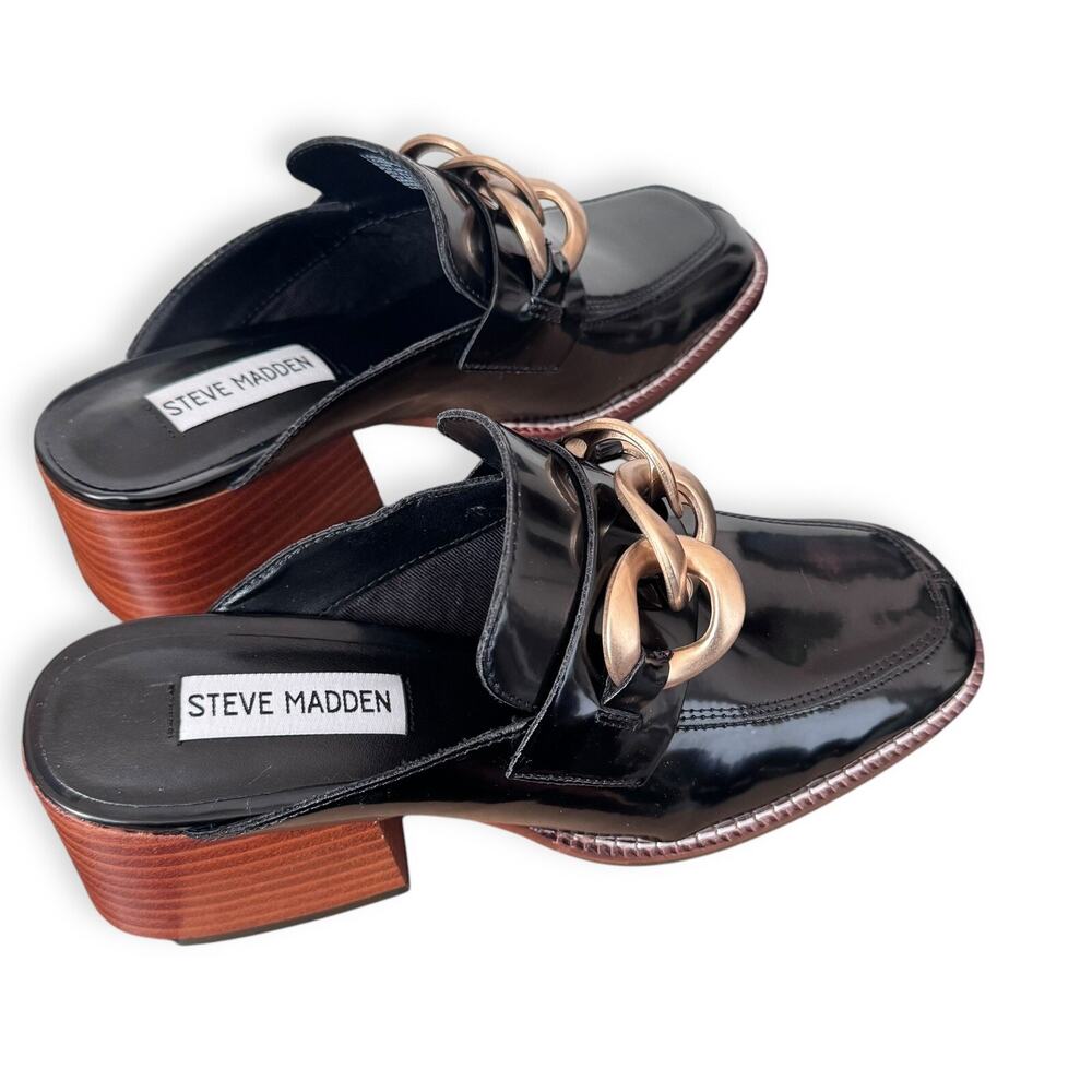 Steve Madden Women's Lorie Mule: Vegan Leather Slip-On Heeled Mule, SZ 6.5 Chain - Picture 6 of 16